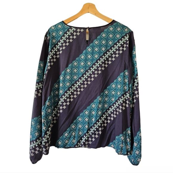 Talbots Diagonal Blue Striped Geometric Tencel Blouse Top Long Sleeve Shirt XL - Picture 3 of 8